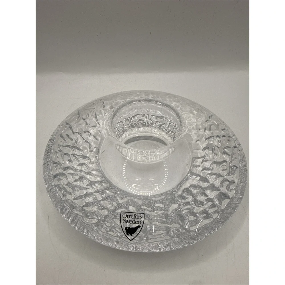 VTG Orrefors Lars Hellsten Clear Crystal Votive Discus Candle Holder Sweden EUC